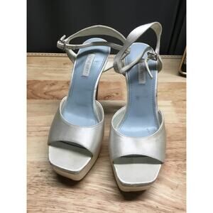 Nine West Legacy Bridal Platform Stiletto Dress Sandals Women's 7 Silver Leather